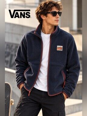 Vans Off The Wall Navy Full Zip Fleece Jacket Men’s Large